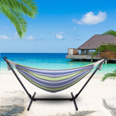 Haoyye Portable Outdoor Polyester Hammock Set with Stand and Carry Bag Lightweight Foldable Hanging Bed for Patio Backyard Porch Garden Camping Travel Relaxing and Lounging Hammock for Indoor Outdoor Use